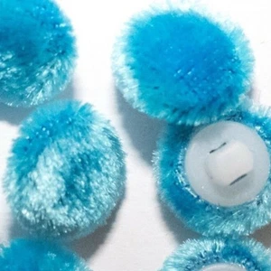 ONE SMALL SILK VELVET BUTTON, DARK TURQUOISE, SIZE: 11.5 MM, WHITE BACK - Picture 1 of 4