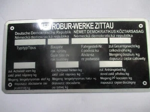 DDR VEB Robur Typenschild Schild Oldtimer LKW  s83 - Picture 1 of 1