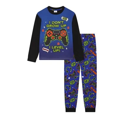 GLADRAGS Boys Gaming Pyjamas Blue PJs Cotton Size 5-13 Yrs Long Sleeve Trouser Girl Gamer