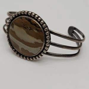 Vintage Southwestern Picture Jasper Cuff Bracelet 925 Sterling Silver 5.75" - Picture 1 of 6
