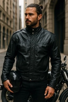 Винтажный Berman's Thinsulate кожаная куртка черный Корея сделано Epaulette Snap талии - Изображение 1 из 4