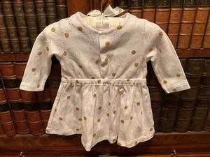 Mothercare White & Gold Spot Long Sleeve Cotton Dress - Up to 3 Months - New - Picture 1 of 2