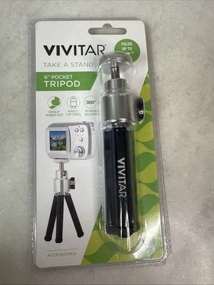 NEW Vivitar 6" Pocket Tripod Camera Camcorder Black Foldable Compact Travel - Image 1 of 4