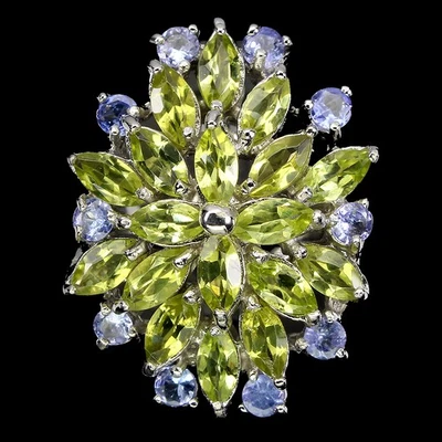 925 Sterling Silver Ring Marquise Peridot Tanzanite Natural Gemstone Jewelry Siz - Image 1 of 4