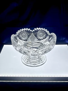 American Brilliant Cut Glass ABP Footed Stacked Compote Chunky Bowl Crystal - Picture 1 of 16
