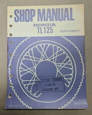 Honda TL125 Unbound Service Shop Manual Suplemento 1973 TL 125 OEM Genuino Foto 1 de 4