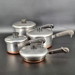 Revere Ware Kupfer plattierter Boden 8 Stck. Set Töpfe Deckel 2/1,5/1 Quart & Pfanne USA - Bild 1 von 24