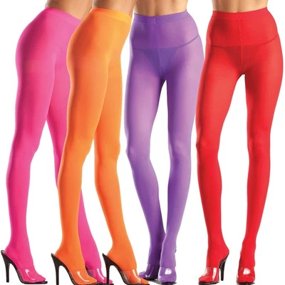 Opaque Pantyhose Nylon Hosiery Neon Costume Festival Regular or Plus Size 620 - Image 1 of 4