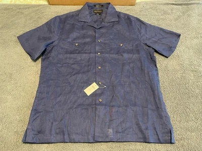 Paul Fredrick 100% Linen Shirt Mens Large Slim Fit Navy Blue New - Image 1 of 4