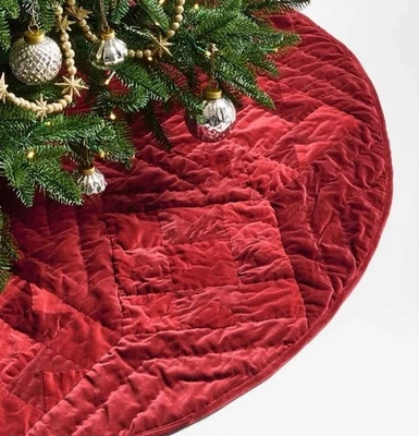 NEW Crate & Barrel Heritage Velvet Christmas Tree Skirt Red - 52” NIP - Image 1 of 4