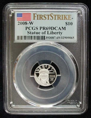 Rare 2008-W $10 Platinum Eagle PCGS PR69DCAM Proof First Strike 1/10 oz. - Image 1 of 2