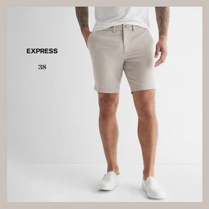 NWT - EXPRESS Men's Sport Gray Solid 8" Hyper Stretch Chino Shorts Sz 38 - $68 - Picture 1 of 8