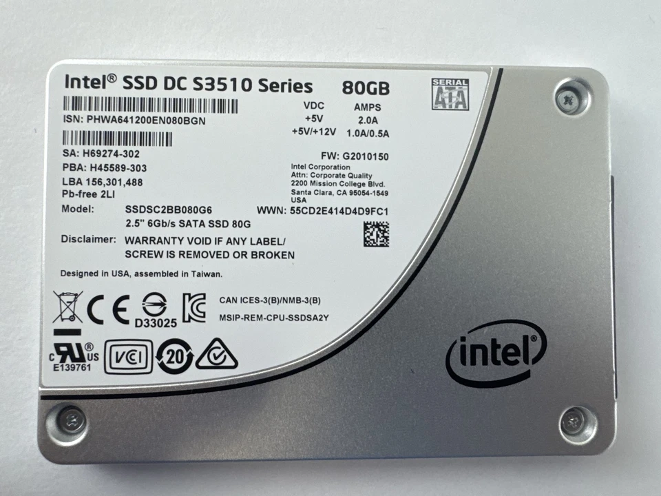 SSDSC2BB080G601 Intel DC S3510 80GB 2.5in SATA III SSD - Image 1 of 2