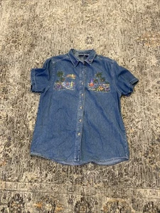 Vintage Denim Chambray Shirt Granny Chic Embroidered Large Bobbie Brooks - Picture 1 of 5