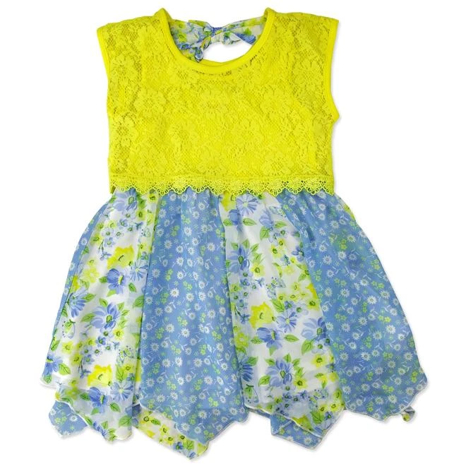 Nannette Infant Girls Yellow & Blue Lace Chiffon Flower Dress Baby Sundress 12m - Image 1 of 1