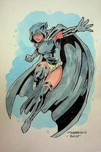 RAVEN Teen Titans Mars Servicio SIGNED Hand-Painted Convention DC Comics Art - Picture 1 of 2