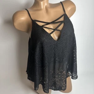 Charlotte Russe Black Lace Strappy Tank XL Y2K Festival Coquette Semi Sheer Top - Picture 1 of 10
