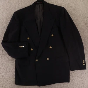 Vintage Hopsack Jacke M 42R Blau 100% Wolle Blazer Zweireiher Made USA - Bild 1 von 16