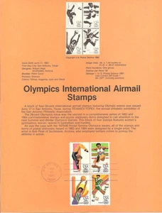 #8323 28c Summer Olympics Stamps (B4) - Scott #C101-#C104 USPS Souvenir Page - Picture 1 of 1