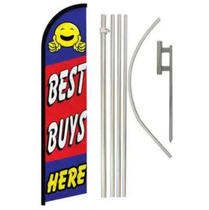Best Buys Here Windless Full Curve Advertising Sale Banner Flag & Pole Kit - Picture 1 of 9