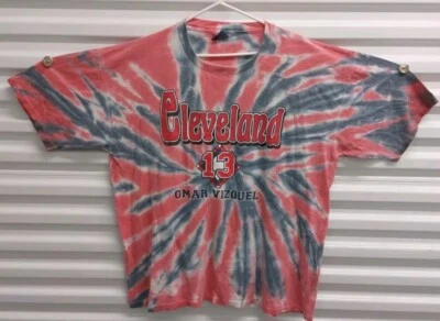 Vtg Cleveland Indians Chief Wahoo OMAR VIZQUEL Tie Dye Shirt XXL GUARDIANS MLB - Image 1 of 4