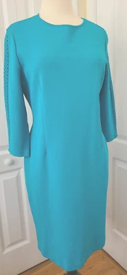 VESTIDO VAINA ST JOHN Tejido Escultura Talla 16 Lagoon Aqua Manga Malla 3/4 Foto 1 de 4