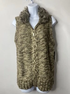 Charter Club Womens Fur Collar Vest Size Large Hippie Bohemian Warm Cozy Winter - Picture 1 of 11