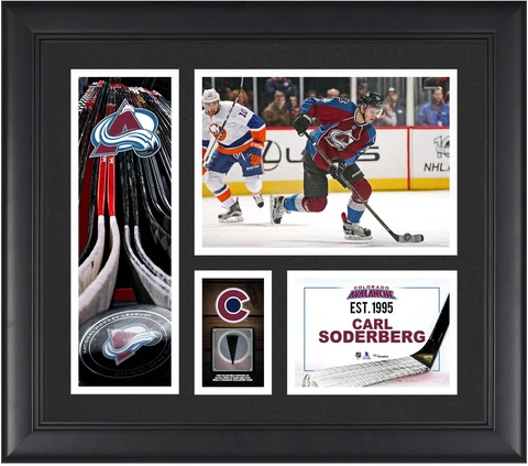 Carl Soderberg Avalanche Framed 15x17 Collage & Piece of GU Puck Cover