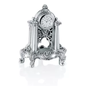 Italian Hand Made Silver Resin Table Clock Vase And Flowers Style - Picture 1 of 1