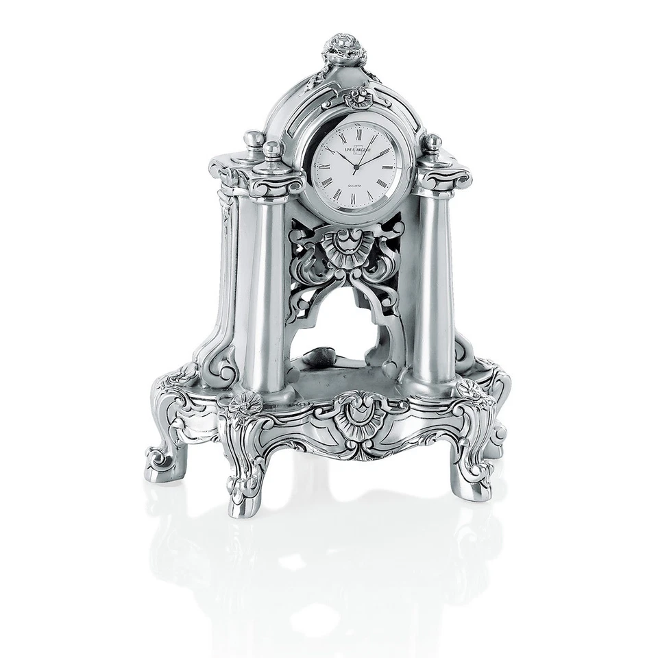 Italian Hand Made Silver Resin Table Clock Vase And Flowers Style - Image 1 of 1