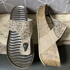 Spring Step PATRIZIA Sandals Womens Sz 38 US 7-7.5 Taupe Vegan Bling DIONNE NWOB - Picture 1 of 16