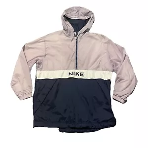 Vintage Nike Anorak Spell Out Windbreaker Jacket Hooded 1/2 Zip Sz L Blue Lilac - Picture 1 of 13