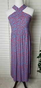 Ann Taylor LOFT Dress💕 XS Sleeveless Criss Cross Blue/ Red Soft EUC - Picture 1 of 8