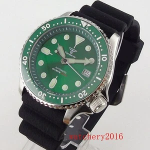 41mm Tandorio NH35A Automatic Mens Watch 20BAR Green/Black/Blue Date Luminous - Picture 1 of 12