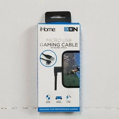 10ft Micro USB Charge & Sync Cable Nylon Braided 90° Comfort Charging iHome NIB - Image 1 of 4