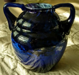 DAUM Unique Ultra Rare Cobalt Blue Ovoid-Round 2 Handle Cased Over Gold Foil - Picture 1 of 18