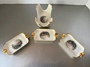 Vintage Set of Personal Ashtrays Hand Painted Floral Pattern With Gold Trimmed - Picture 1 of 8