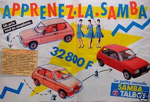 PUBLICITÉ DE PRESSE 1981 TALBOT APPRENEZ LA SAMBA UN PRIX TOUT EN SOUPLESSE - Imagen 1 de 1