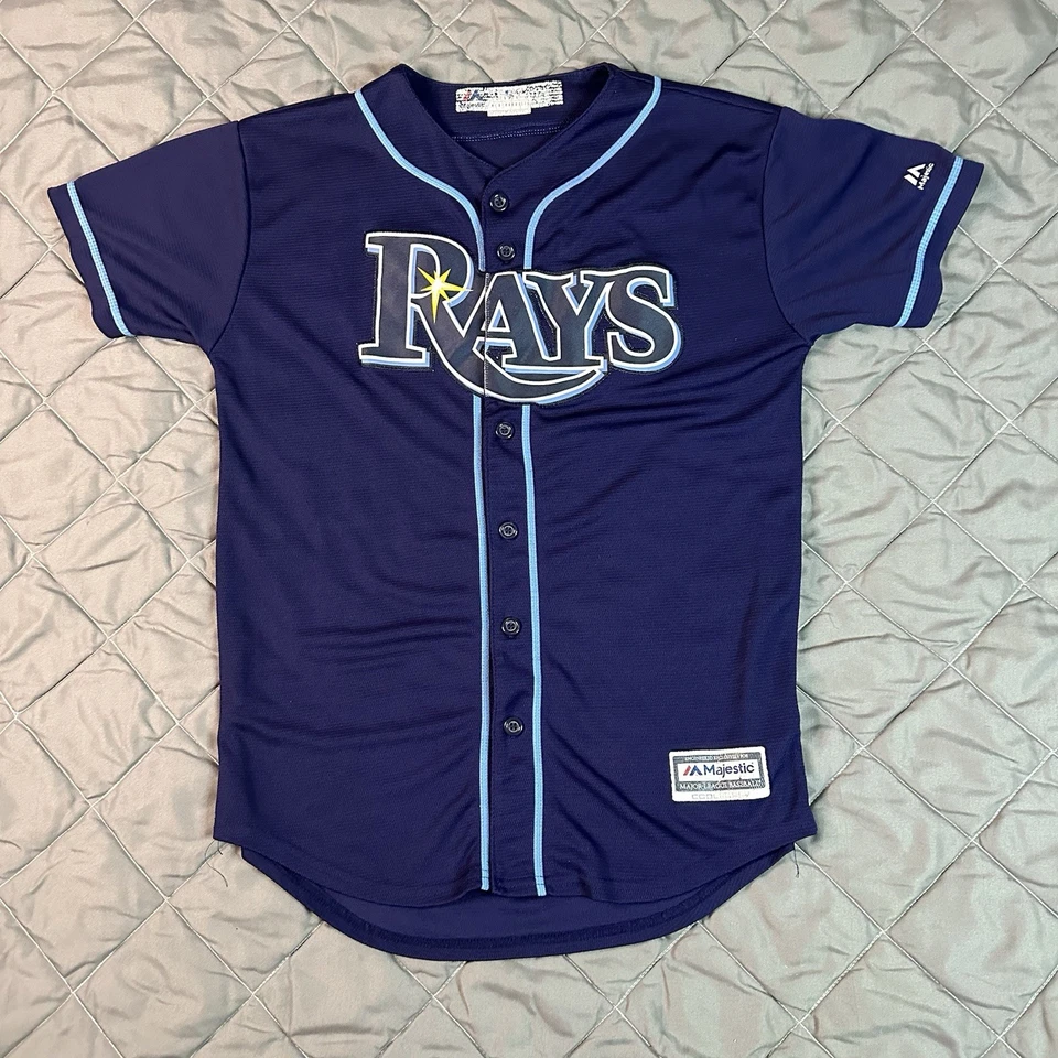 Majestic Tampa Bay Devil Rays Jersey Boys Large Blue Evan Longoria MLB Baseball - Image 1 of 4