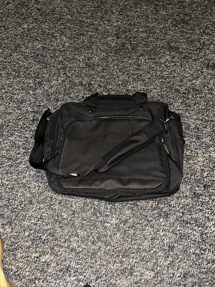Estuche de transporte negro de lujo para computadora portátil de 3 bolsillos bonito bolso bandolera de trabajo  Foto 1 de 4