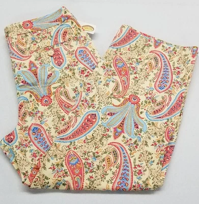 🌺 Pantalones Talbots Paisley Floral Elastizados Algodón Verano Informales Talla 10 Nuevos con Etiquetas Foto 1 de 4