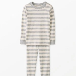 Hanna Andersson Size US 5 Heather Gray Striped Long John Pajama Set ** tiny flaw - Picture 1 of 8
