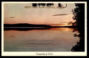 Postcard GREETINGS From VIENNA, MICH. Lake at Dusk - Picture 1 of 2