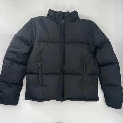 J Crew Plumón de Ganso Relleno Super Puff Chaqueta Convertible Chaleco con Capucha M Negro Foto 1 de 4