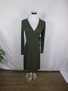 Old Navy Dress Womens XS Olive Green Ribbed Knit Wrap Tie Waist Long Sleeve - Picture 1 of 12