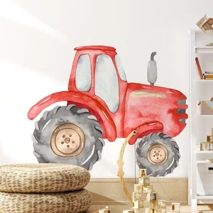 Watercolor Red Farm Tractor Wall Decal Removable Fabric Vinyl Wall Sticker - Picture 1 of 6
