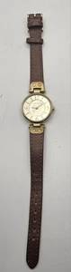 Anne Klein Gold Tone & Brown Leather Strap Watch In Working Condition - Picture 1 of 4