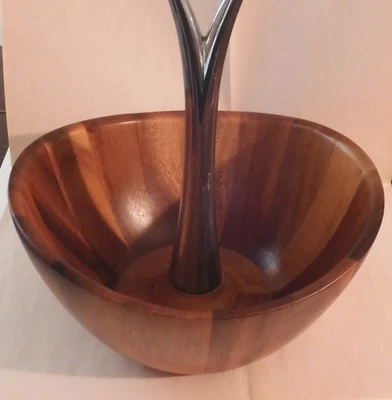 "Cuenco de árbol frutal de madera de acacia Nambe rama de metal de aleación 14,5""" Foto 1 de 4