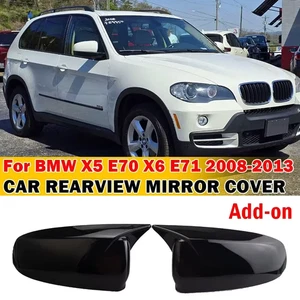 Horn-Style Gloss Black Add-On Side Mirror Cap Covers For BMW X5 E70 X6 E71 08-13 - Picture 1 of 5