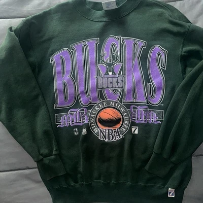 Sudadera De Colección Años 90 Milwaukee Bucks Logo 7 Cuello Redondo Para Hombres M Camisa Verde NBA Foto 1 de 3